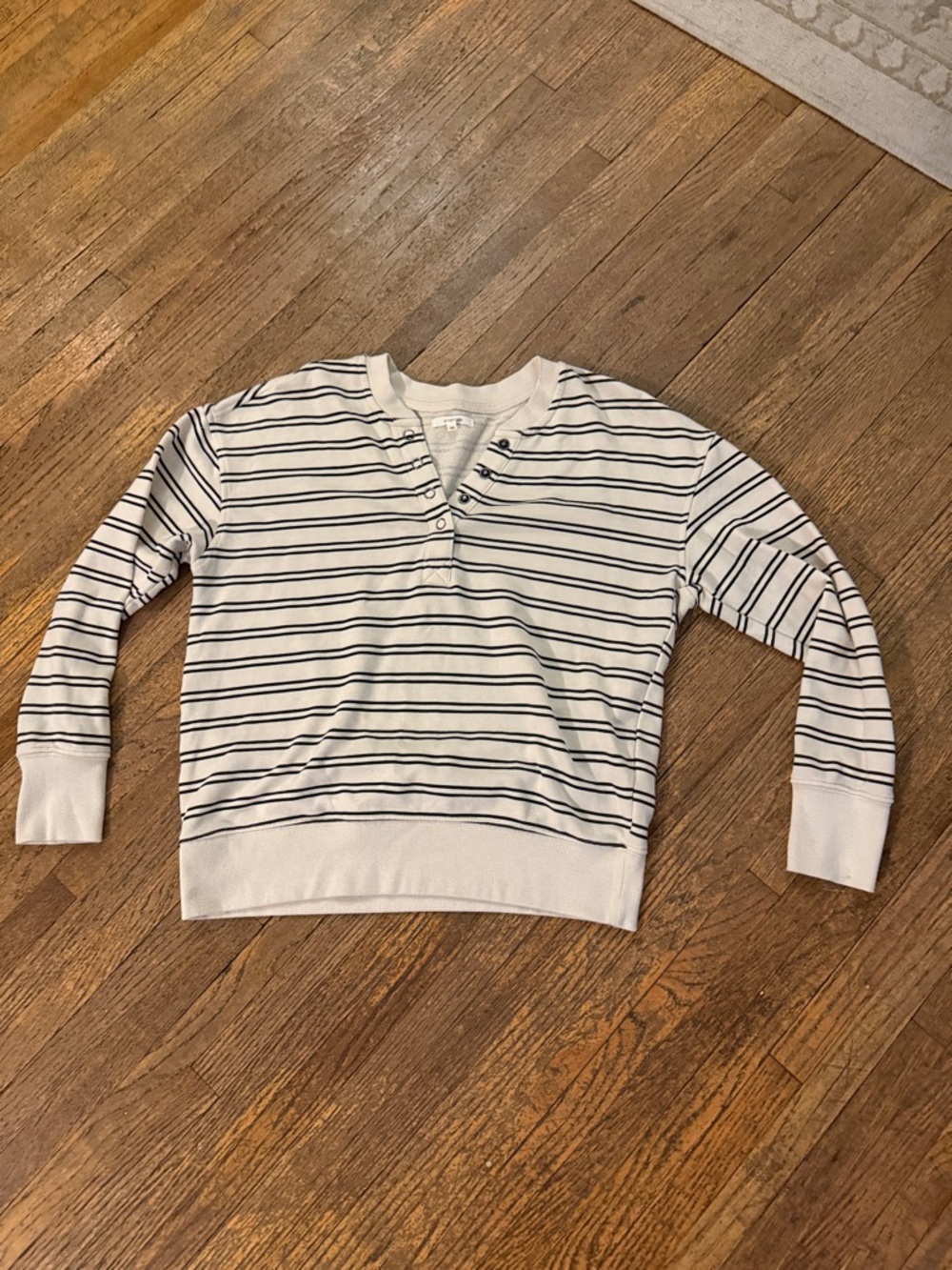 Maurices Cream and Navy Striped Henley Sweater